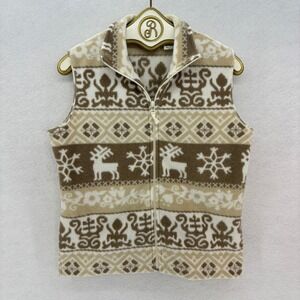 St‎ Johns Bay Petite Fleece Vest Women Cozy Reindeer Snowflake Print SMALL